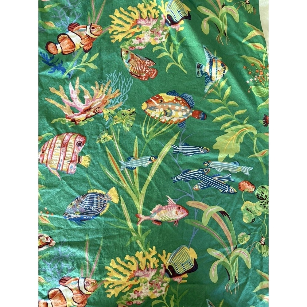 Vtg P Kaufmann Boblyn Austin Tropical Fish Fabric 2 Yds 54 W Cotton Green Reef